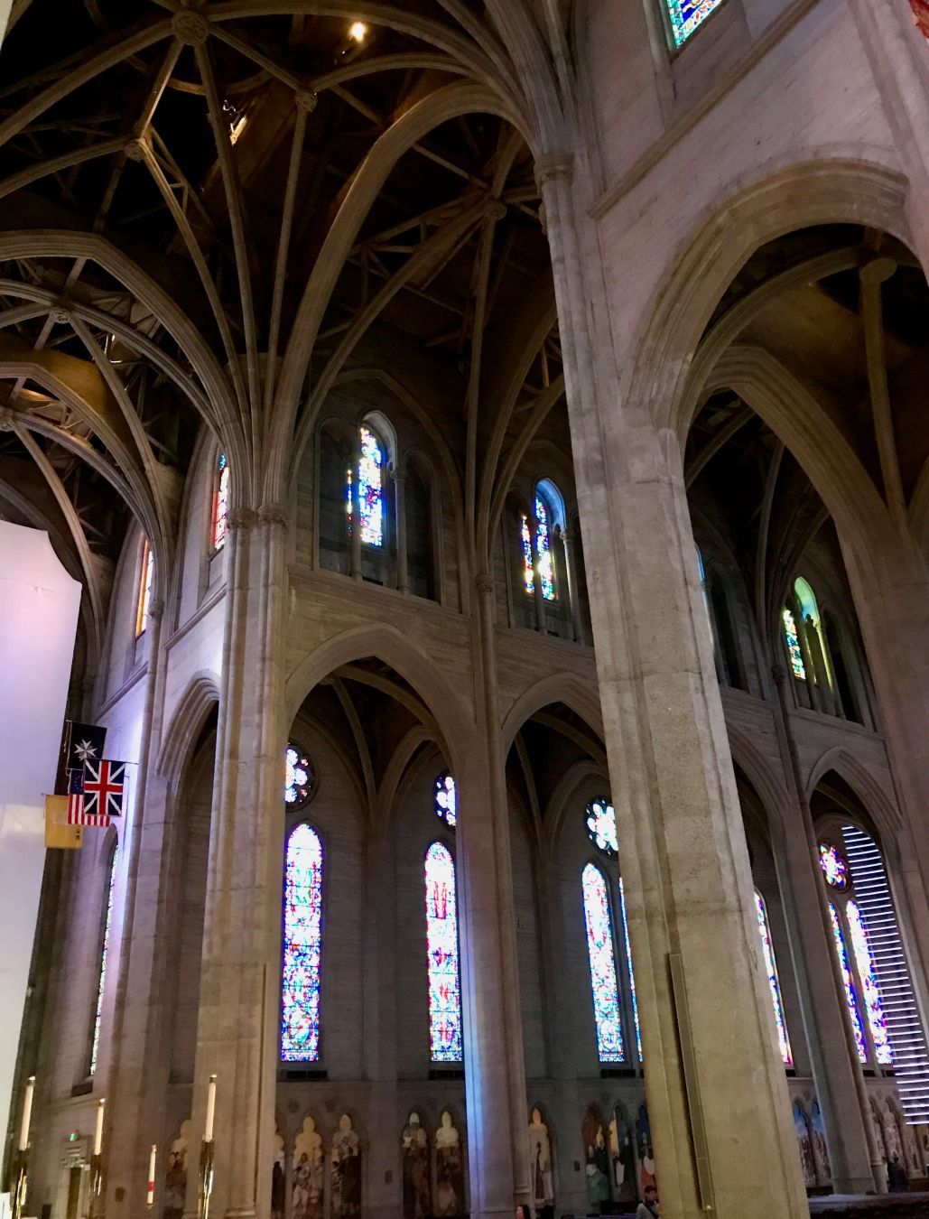Grace Cathedral in San Francisco:
The arched ceilings, also known as rib vaults, draw the eye upward, creating a sense of verticality and grandeur.